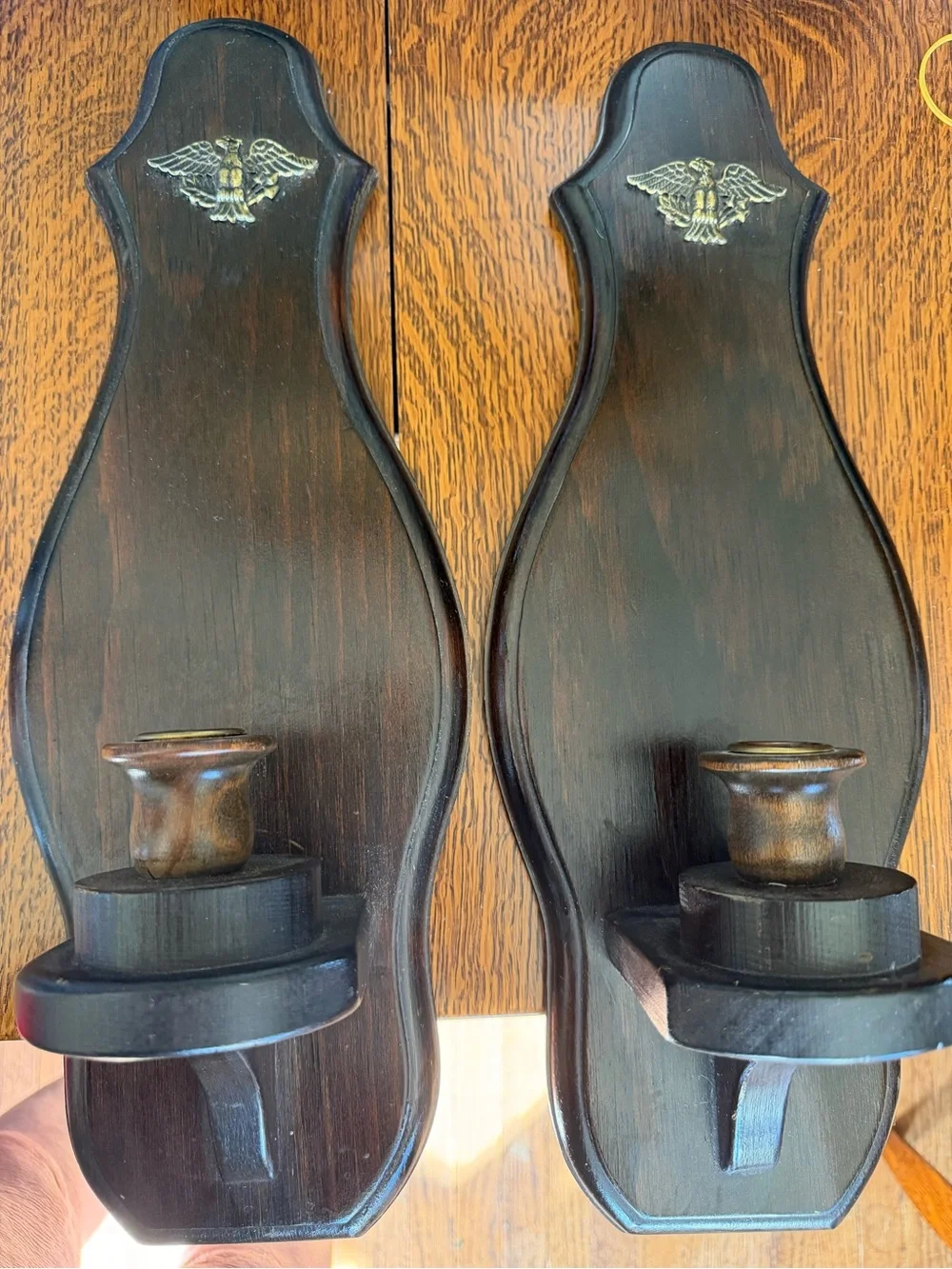 Vintage-Style Black Wood Wall Sconce Pair with Clear Glass Chimneys